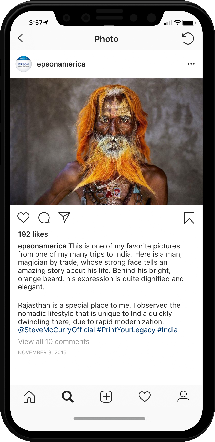 Instagram posting by Steve McCurry